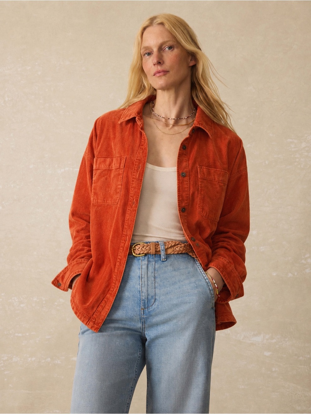 J. Crew Shirt Jacket Shacket Corduroy Orange Long Sleeve Button Front Pockets *X